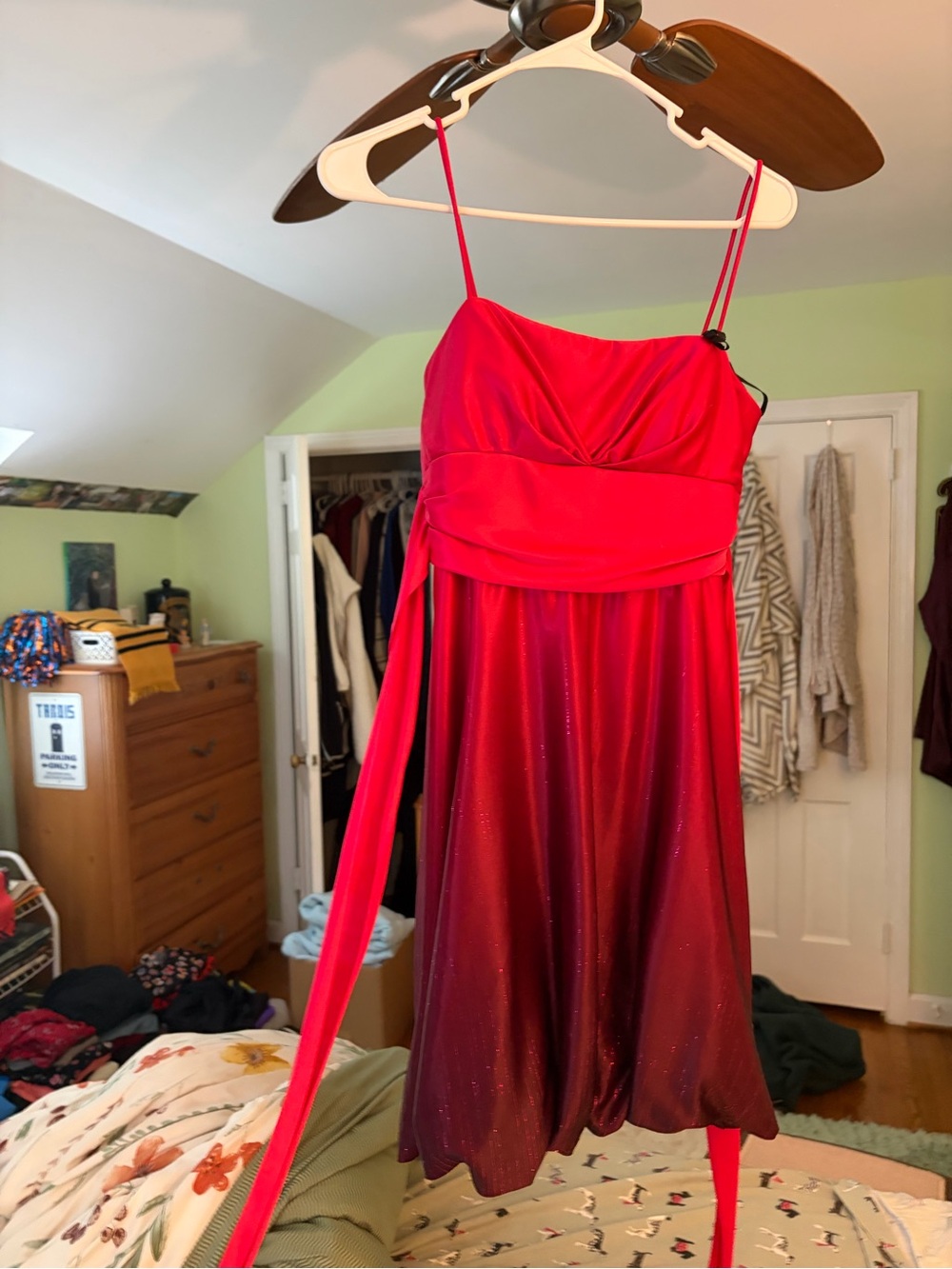 Jump Red Spaghetti-Strap Mini Dress with Glitter Skirt